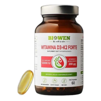 BIOWEN WITAMINA D3+K2 FORTE ODPORNOŚĆ KOŚCI SERCE MIĘŚNIE ZĘBY 60 kapsułek — zdjęcie 1